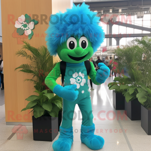 Turquoise Bunch Of Shamrocks mascot costume character dressed with a Leggings and Rings