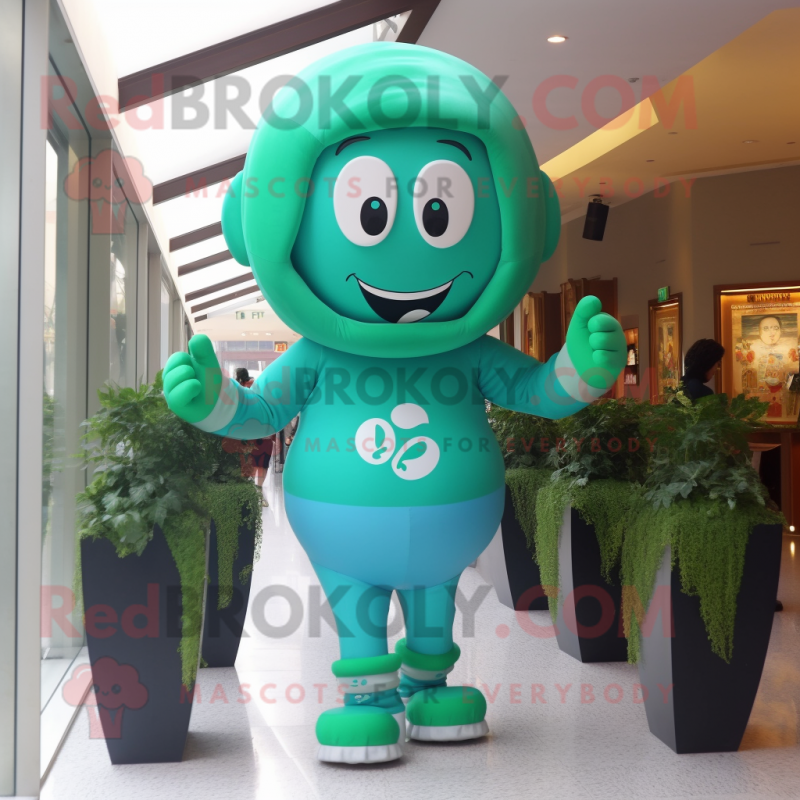 Turquoise Bunch Of Shamrocks mascot costume character dressed with a Leggings and Rings