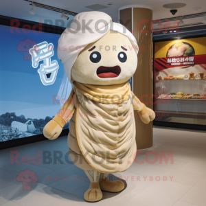 Beige Dim Sum mascot costume character dressed with a One-Piece Swimsuit and Scarves