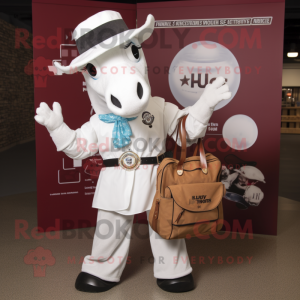 White Horseshoe mascot costume character dressed with a Button-Up Shirt and Handbags