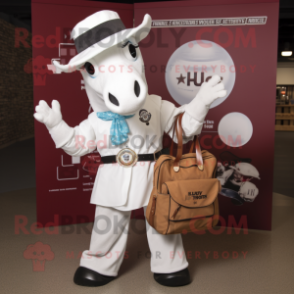 White Horseshoe mascot costume character dressed with a Button-Up Shirt and  Handbags