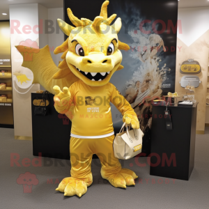 Gold Dragon maskot kostume...