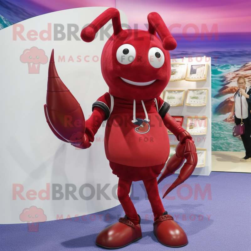 Maroon Lobster Bisque mascot costume character dressed with a Shorts and Keychains
