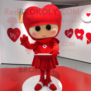 Red Love Letter mascot costume character dressed with a Long Sleeve Tee and Hair clips