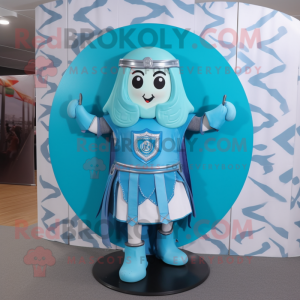 Sky Blue Celtic Shield mascot costume character dressed with a Bikini and Scarf clips