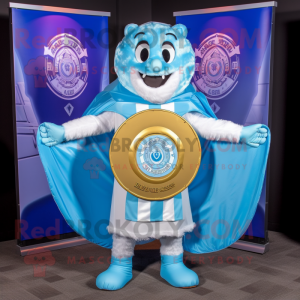 Sky Blue Celtic Shield mascot costume character dressed with a Bikini and Scarf clips