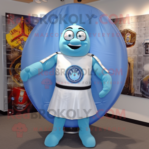 Sky Blue Celtic Shield mascot costume character dressed with a Bikini and Scarf clips
