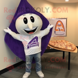 Lavender Pizza Slice mascot costume character dressed with a T-Shirt and Cummerbunds