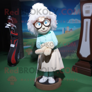 nan Golf Bag mascot costume character dressed with a Pleated Skirt and Eyeglasses