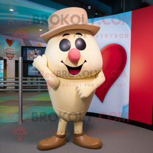 Beige Heart mascot costume character dressed with a Leggings and Hats