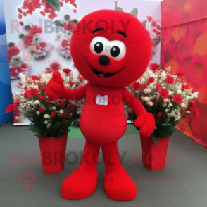 Red Bouquet Of Flowers mascot costume character dressed with a Trousers and Keychains