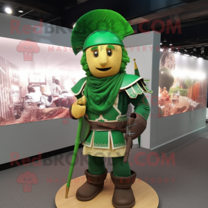 Green Roman Soldier mascot costume character dressed with a Waistcoat and Hair clips