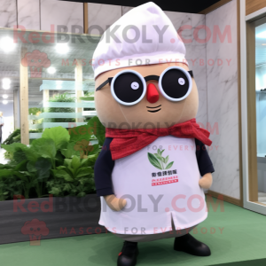 nan Radish mascot costume character dressed with a Cardigan and Eyeglasses