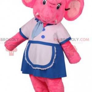 Pink elefant maskot i servitrice outfit - Redbrokoly.com