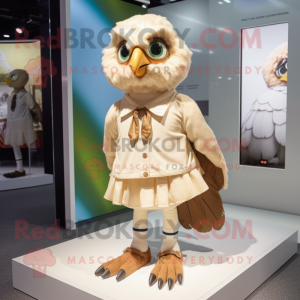 Beige Hawk maskot kostume...