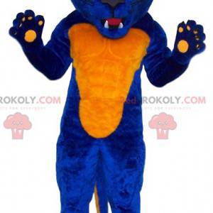 Mascote de leopardo feroz azul e amarelo - Redbrokoly.com