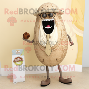 Beige Falafel mascot costume character dressed with a Blazer and Necklaces