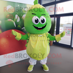 Lime Green Falafel mascot costume character dressed with a Romper and Beanies