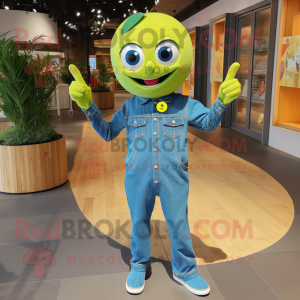 Olive Lemon mascot costume character dressed with a Denim Shirt and Bracelets