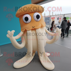 Beige Octopus maskot drakt...