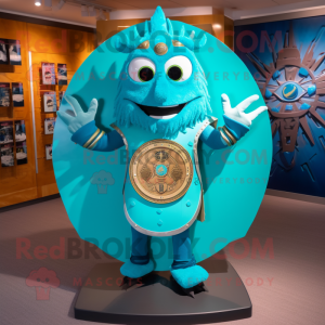 Turquoise Celtic Shield mascot costume character dressed with a Button-Up Shirt and Ties