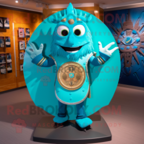Turquoise Celtic Shield mascot costume character dressed with a Button-Up Shirt and Ties