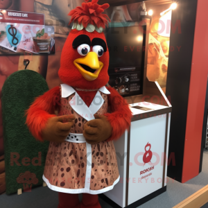 Rust Tandoori Chicken mascot costume character dressed with a Dress and Cufflinks