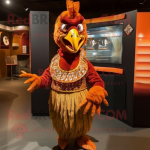 Rust Tandoori Chicken mascot costume character dressed with a Dress and Cufflinks
