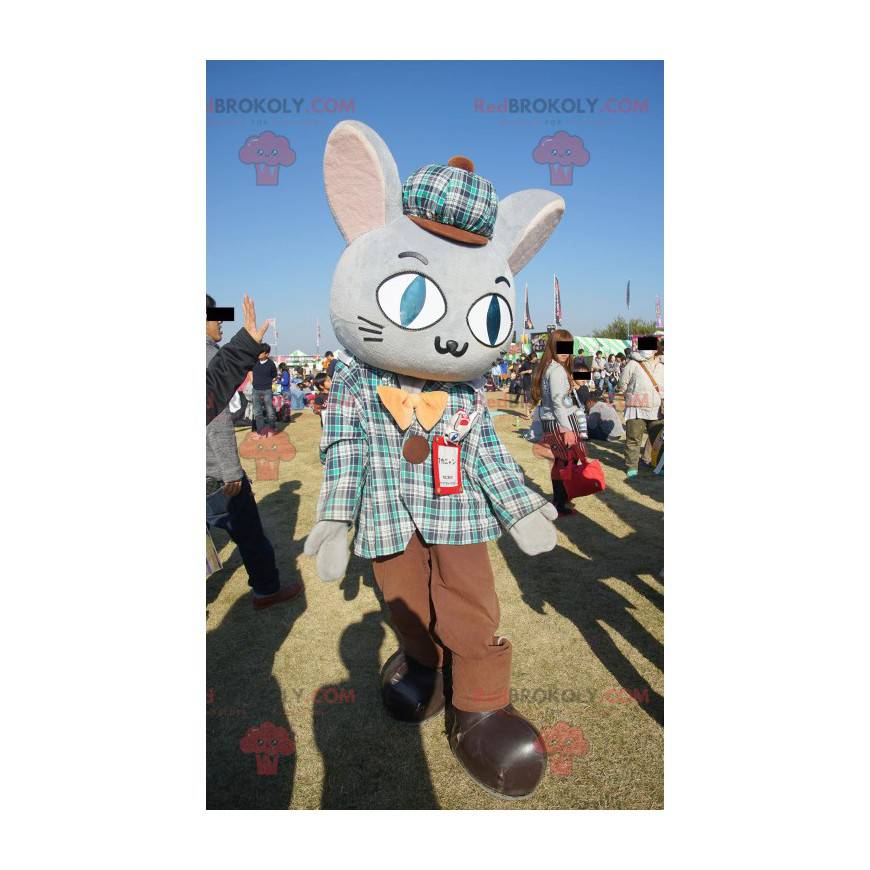 Giant gray rabbit mascot dressed in Scottish attire -