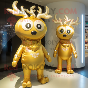 Gold Reindeer mascot costume character dressed with a Jumpsuit and Keychains