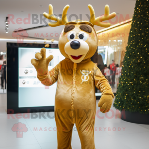 Gold Reindeer mascot costume character dressed with a Jumpsuit and Keychains