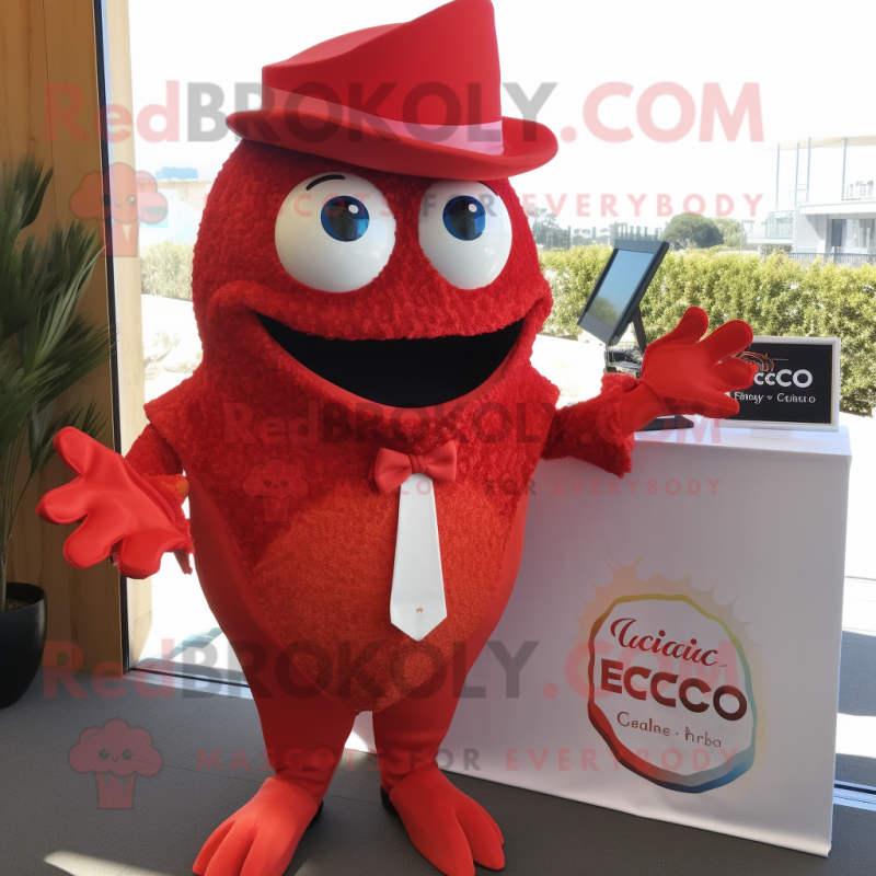 Red Ceviche mascot costume character dressed with a Suit and Earrings