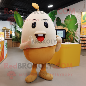 Beige Mango mascot costume character dressed with a Leggings and