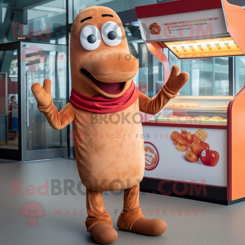 Rust Hot Dogs mascot costume character dressed with a Cardigan and Anklets