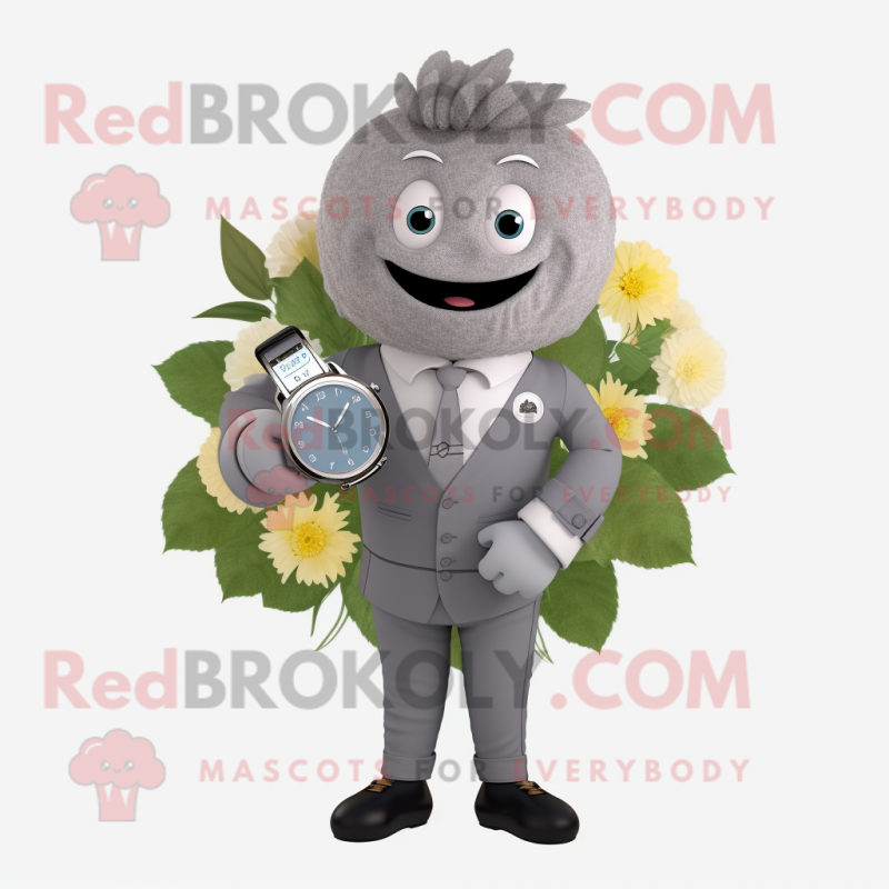 Gray Bouquet Of Flowers mascot costume character dressed with a Suit Pants and Smartwatches