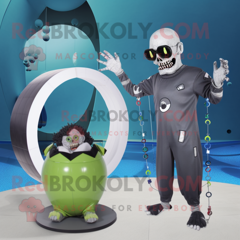 Gray Frankenstein'S Monster mascot costume character dressed with a One-Piece Swimsuit and Rings
