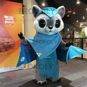 Cyan Flying Squirrel mascot costume character dressed with a Cover-up and Wraps