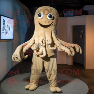 Beige Kraken maskot kostume...