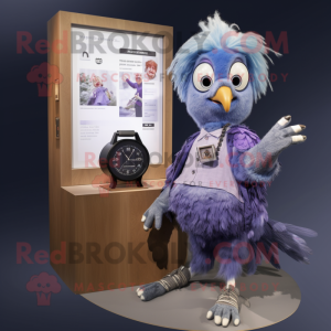 Lavender Harpy mascot costume character dressed with a Chambray Shirt and Digital watches