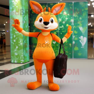 Orange Roe Deer mascot costume character dressed with a Yoga Pants and Handbags