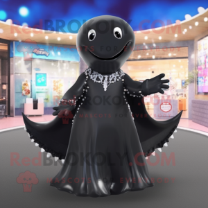 Black Humpback Whale mascot costume character dressed with a Evening Gown and Necklaces