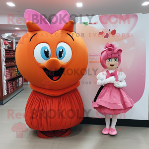 Peach Heart mascot costume character dressed with a Wrap Skirt and Watches