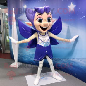 Navy Tooth Fairy mascot costume character dressed with a Swimwear and Shoe laces