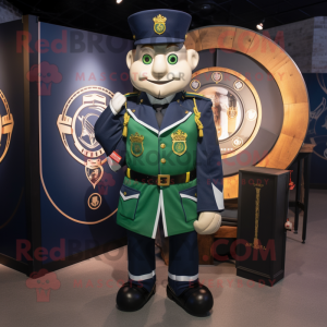 Navy Celtic Shield mascot costume character dressed with a Bomber Jacket and Lapel pins