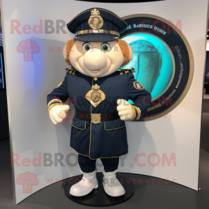 Navy Celtic Shield mascot costume character dressed with a Bomber Jacket and Lapel pins