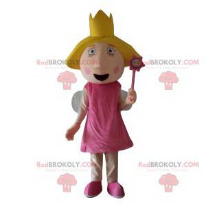 Feenmaskottchen mit einem rosa Kleid und einer Krone -