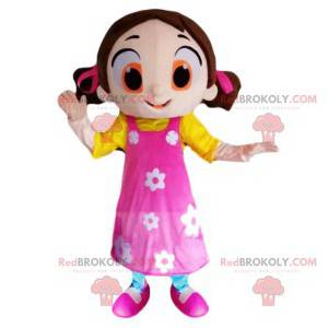 Flirtatious little girl mascot with a pretty pink dress -