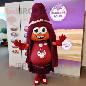 Maroon Enchiladas mascot costume character dressed with a Mini Dress and Headbands