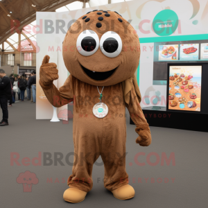 Brown Falafel mascot costume character dressed with a Jumpsuit and Necklaces