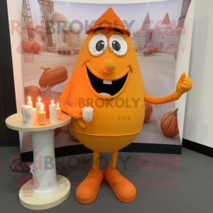 Orange Scented Candle mascot costume character dressed with a Henley Tee and Earrings